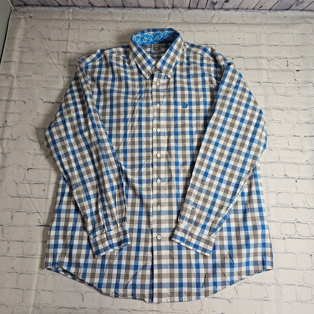 Cinch‎ Mens XL Blue Plaid Long Sleeve Button Down Cotton Western Shirt